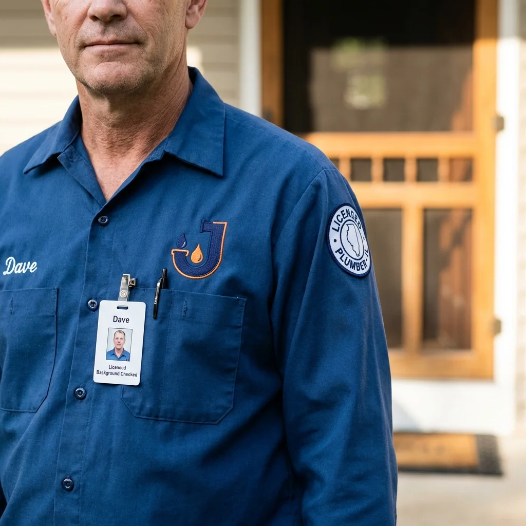 Licensed plumber showing ID badge in Bangor, WI