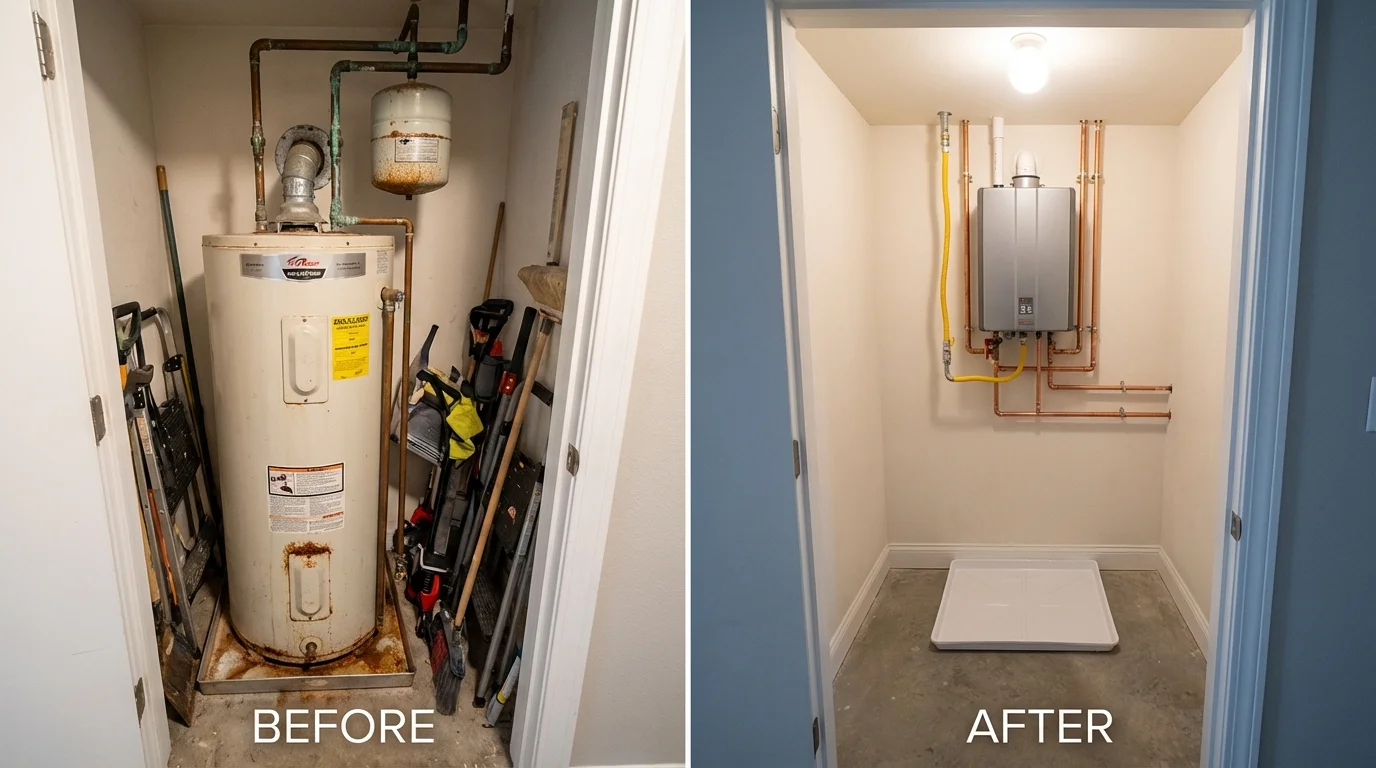 Tank water heater versus wall-mounted tankless unit comparison for Bangor, WI homeowners